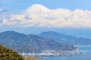 Landscape of mount Fuji with blue sky background at Shizuoka prefecture, Japan