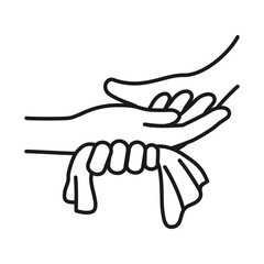 hands drying off with a paper towel, line style