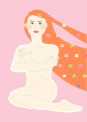 花柄の髪の若い女性