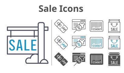 sale icons icon set included online shop, shopping bag, sale, discount, barcode icons