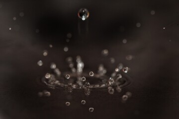 Selective focus splash water on dark background. Images contain noise & grain.