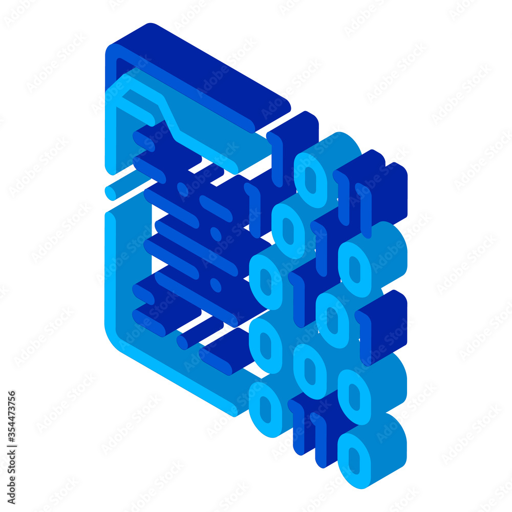 Poster binary file coding system vector isometric sign. color isolated symbol illustration