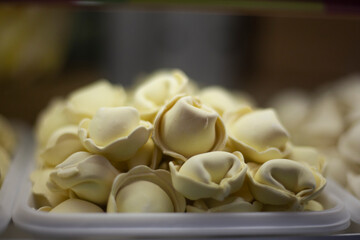 Dumplings on a tray.