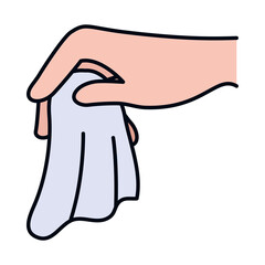 hand holding a paper tissue, line and fill style