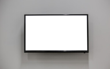 TV on the wall with a white screen. - 354475744