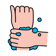 hands washing with water and soap, line and fill style