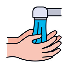 handwashing concept, hands and water faucet, line and fill style
