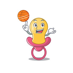 Sporty cartoon mascot design of baby pacifier with basketball