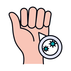hand infected with coronavirus symbol, line and fill style