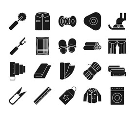 ruler and sewing icon set, silhouette style