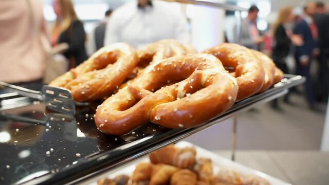Fresh baked pretzels on at a German conference