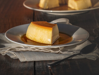 Milk Pudding or Pudim de leite. Homemade milk and caramel custard pudding