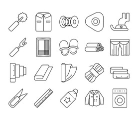 ruler and sewing icon set, line style