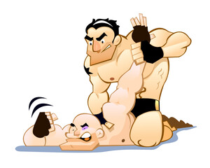 cartoon of two men wrestling
