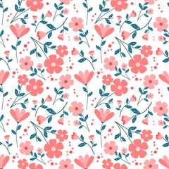 Pink Flower Seamless Pattern white background