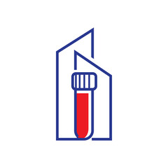Obraz premium lab building with glass lab and building icon shaped vector logo design illustration