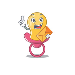 A picture of cheerful baby pacifier cartoon design with brown envelope
