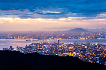 George Town City view from Penang Hill during dawn