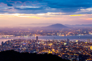 Fototapeta na wymiar George Town City view from Penang Hill during dawn