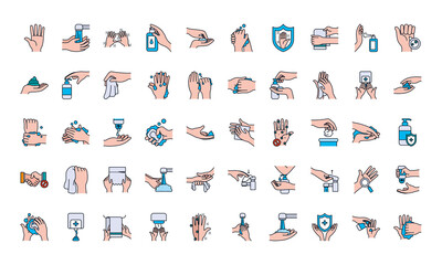 handswashing icon set, line and fill style