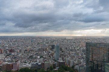 Aerial view of Tokyo cityscape. Modern urban sprawl Asian city background