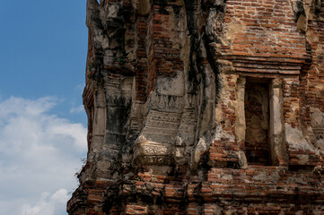 Close up of decoration on ruined temple in Ayutthaya World Heritage park