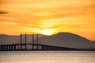 Penang Bridge view which located in the Straits of Malacca