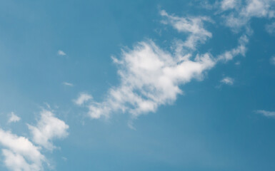 Beautiful dramatic gray and white clouds on blue sky, variety of shapes, silhouettes and shades at sunset time
