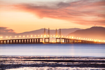 Penang Bridge view from the shore of George Town, Malaysia