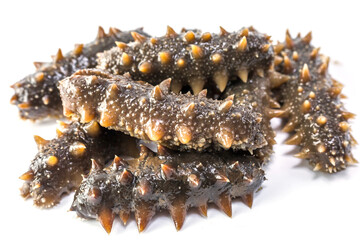 Sea cucumber with tomato sauce on white background