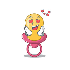 Romantic baby pacifier cartoon character has a falling in love eyes