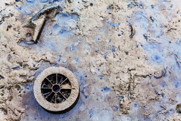 View of polluted muddy shore