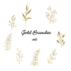 Hand drawn branches set, Gold branches set