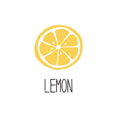 Ripe colored caption lemon slice symbol isolated on transparent background. Colorful pictogram original design. Can be used for infographics, identity or decoration. Vector hand drawn illustration
