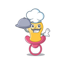 mascot design of baby pacifier chef serving food on tray