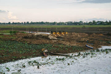 A picture of a dry water storage dam