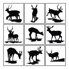 Set of Simple Vector Design of a Deer in Black