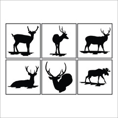 Set of Simple Vector Design of a Deer in Black