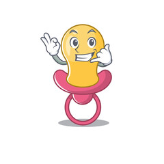 Caricature design of baby pacifier showing call me funny gesture