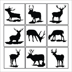 Set of Simple Vector Design of a Deer in Black