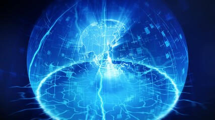 Safe earth inside a shield dome. Half of sphere. Business concept of protection and safety. Protect from global crisis. Barrier. Security. Loop animation.