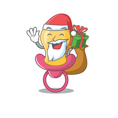 Cartoon design of baby pacifier Santa having Christmas gift