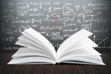 Open book with numbers flying away. Education concept