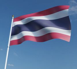 flag of thailand on blue sky background with clipping path 3D illustration. 3D rendering illustrations.
