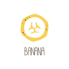 Ripe colored caption banana slice isolated on transparent background. Colorful pictogram original design. Can be used for infographics, identity or decoration. Vector hand drawn illustration