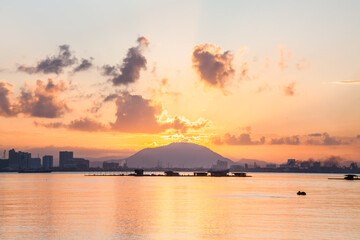 Sunrise or sunset landscape view by the hill for beautiful background