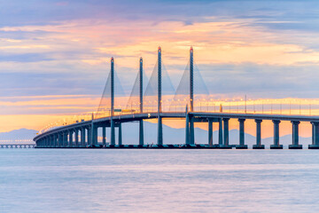 2nd Penang Bridge view during dawn in George Town, Penang, Malaysia - obrazy, fototapety, plakaty