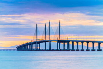 2nd Penang Bridge view during dawn in George Town, Penang, Malaysia - obrazy, fototapety, plakaty