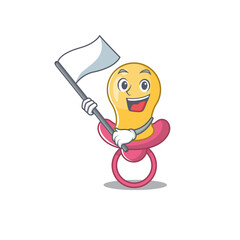 A heroic baby pacifier mascot character design with white flag
