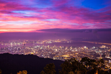 George Town city view from Penang Hill, Pulau Pinang Malaysia
